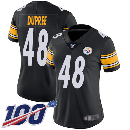 Women Pittsburgh Steelers Football #48 Limited Black Bud Dupree Home 100th Season Vapor Untouchable Nike NFL Jersey->youth nfl jersey->Youth Jersey